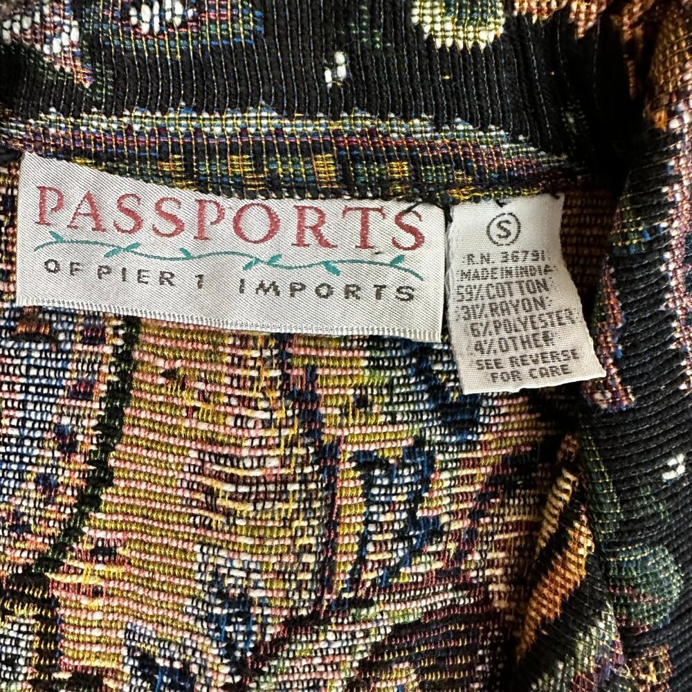 Vintage Passports Pier 1 Imports Tapestry Paisley Fringe Vest Size SMALL - Picture 5 of 6